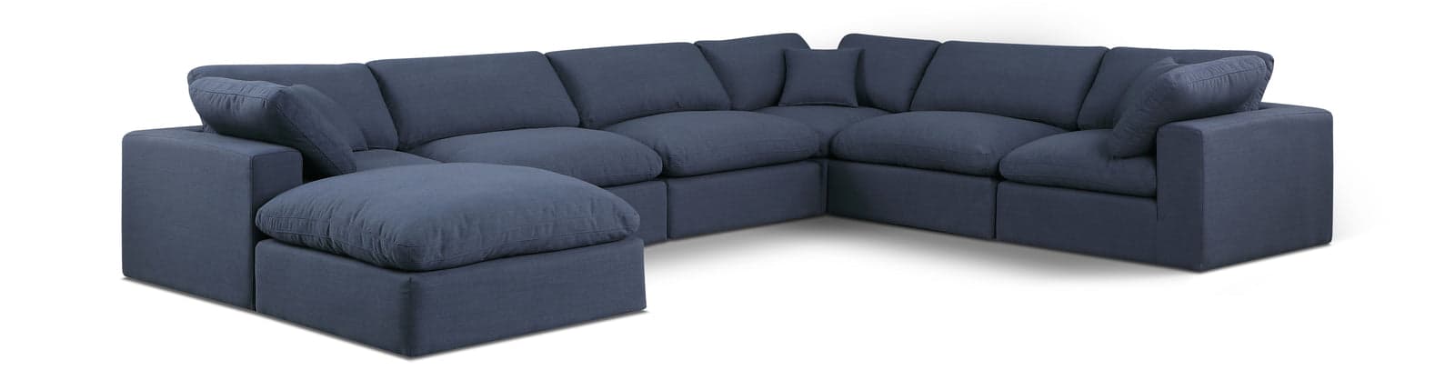 Farrah 158" Navy Linen Textured Fabric Upholstered Sectional, 7-Piece — Vista 1 (1/3)