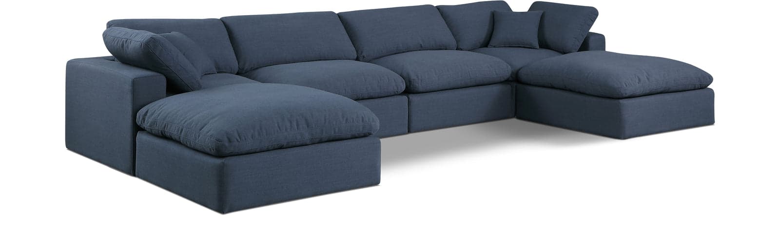 Farrah 158" Navy Linen Textured Fabric Upholstered Sectional, 6-Piece (Style 2) — Vista 1 (1/3)