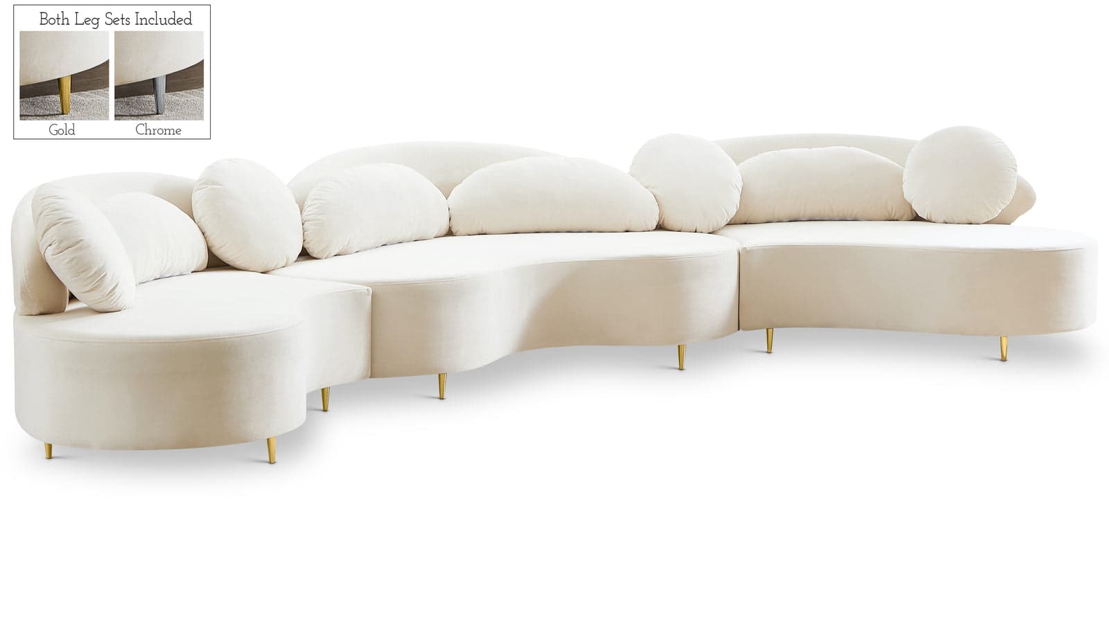 Selene 169" Cream Velvet Upholstered Sectional, 3-Piece — View 1 (1/3)