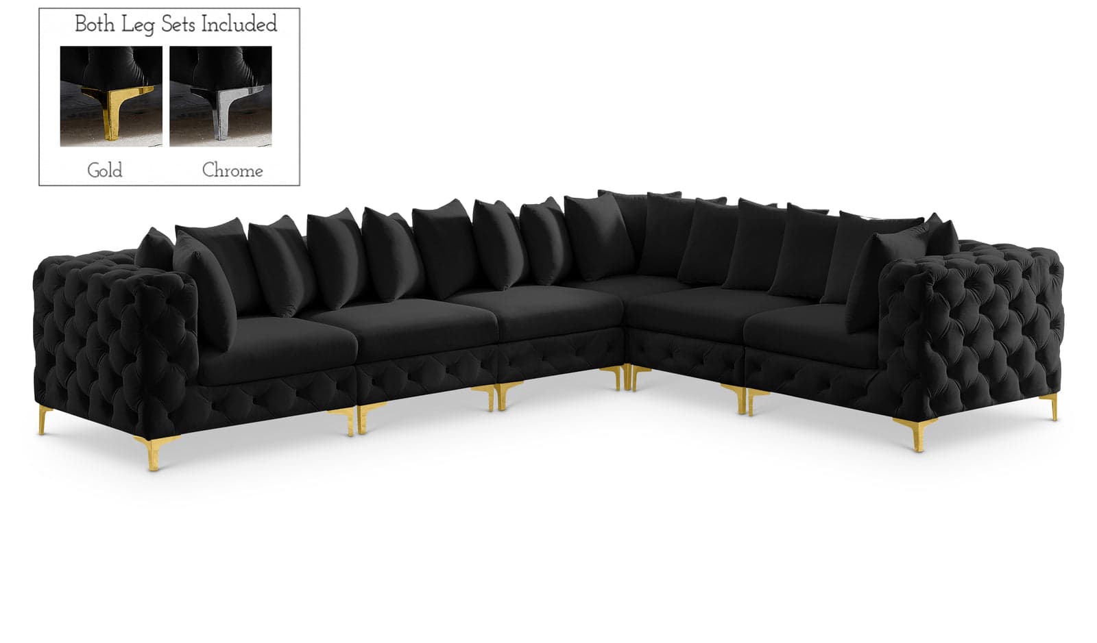 Monroe 139" Black Velvet Upholstered Sectional, 6-Piece — Vista 1 (1/3)