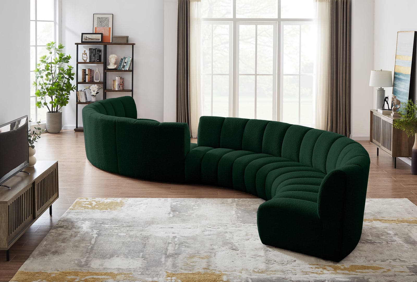 Isolde 268" Green Boucle Fabric Upholstered Sectional, 8-Piece — Vista 1 (1/3)