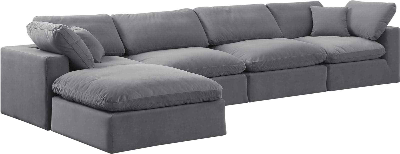 Farrah 158" Grey Velvet Upholstered Sectional, 5-Piece — Vista 1 (1/3)