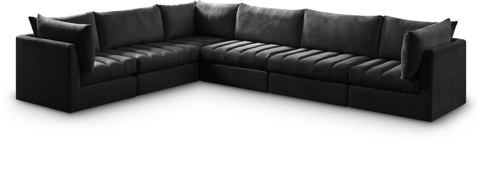Rowan 140" Black Velvet Upholstered Sectional, 6-Piece — Vista 1 (1/3)