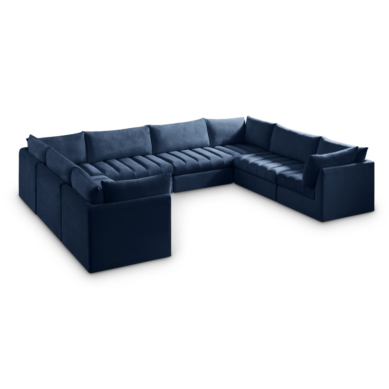 Rowan 140" Navy Velvet Upholstered Sectional, 8-Piece — View 1 (1/3)