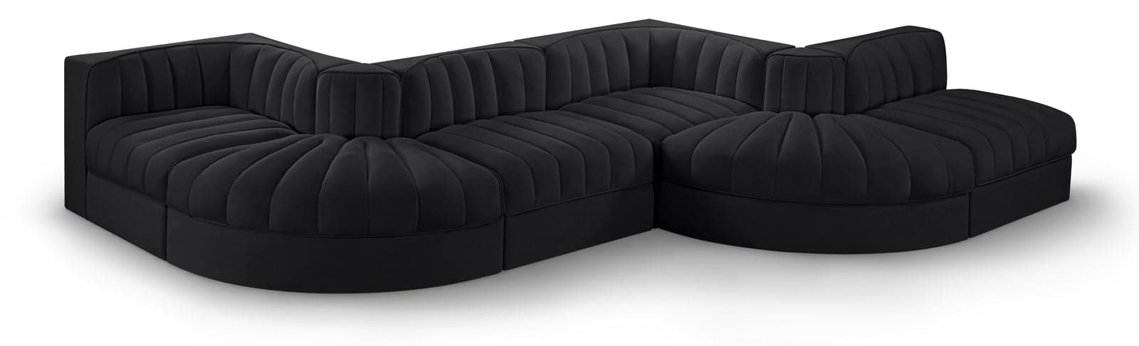 Talia Black Velvet Performance Fabric Upholstered Sectional, 6-Piece (Style 6) — View 1 (1/3)