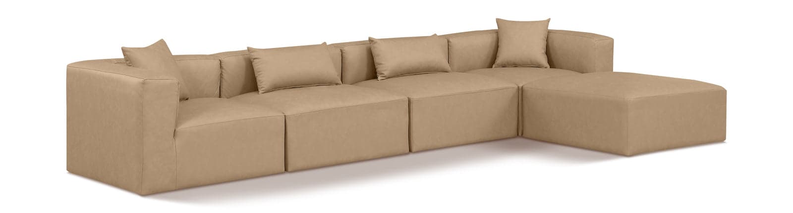 Farrah 144" Tan Vegan Leather Upholstered Sectional, 5-Piece — View 1 (1/3)