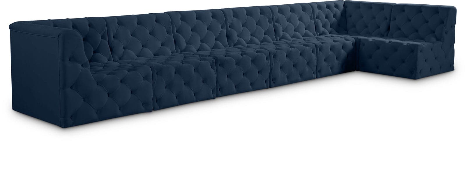 Faye 186" Navy Velvet Upholstered Sectional, 7-Piece — View 1 (1/3)
