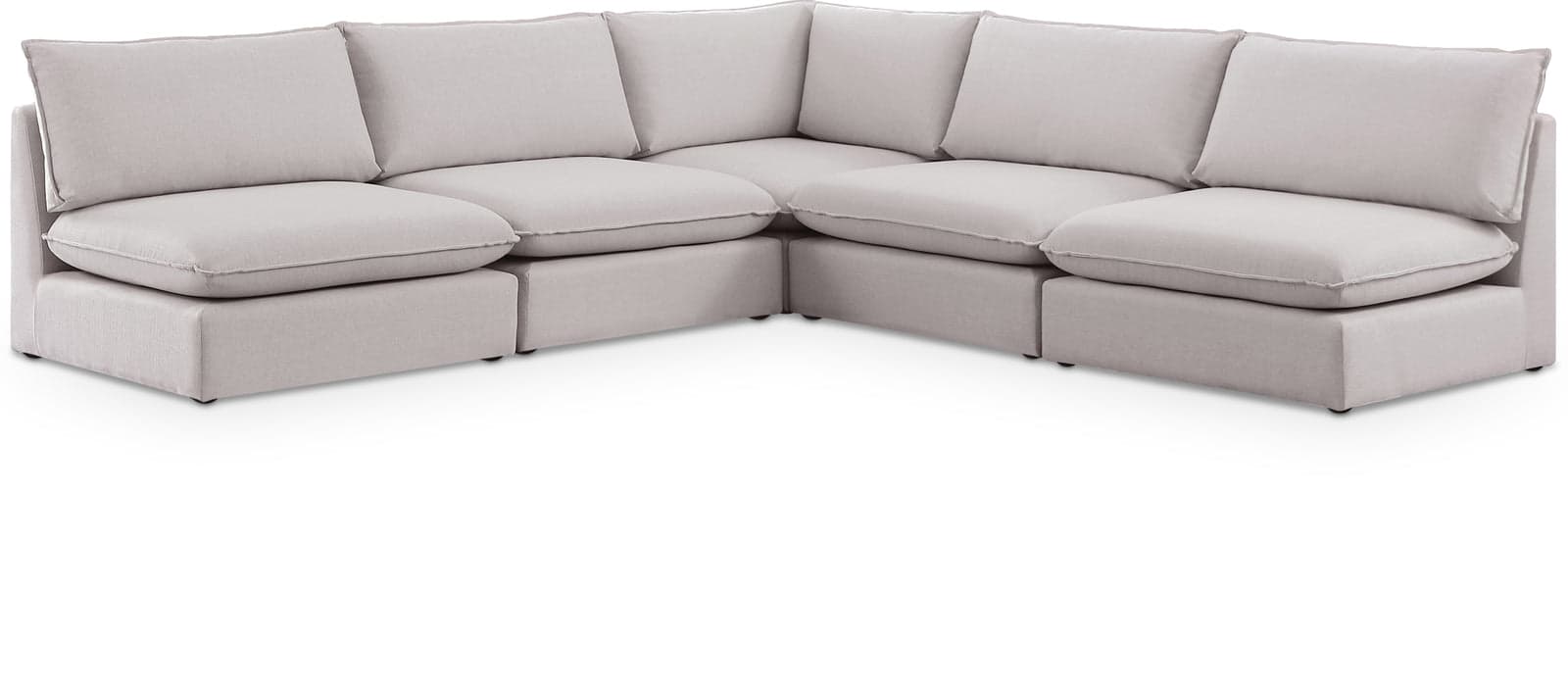 Linden 120" Beige Linen Textured Fabric Upholstered Sectional, 5-Piece — Vista 1 (1/3)