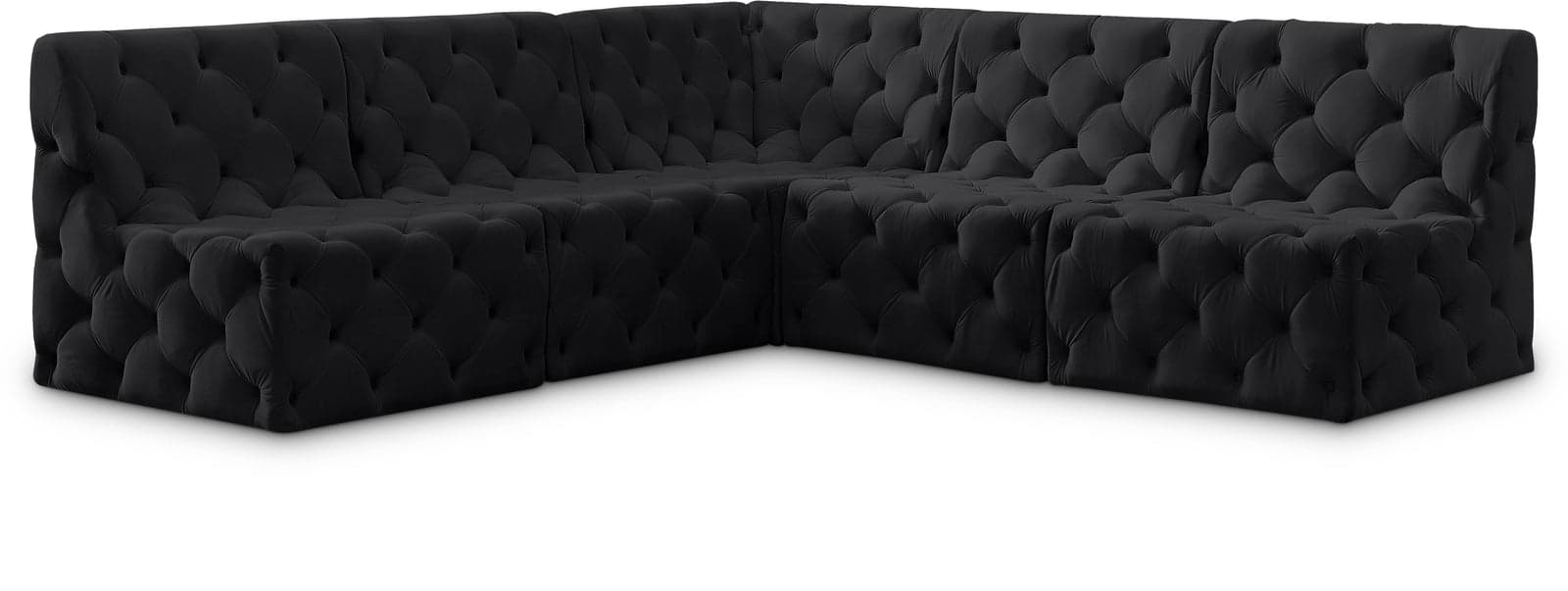 Faye 93" Black Velvet Upholstered Sectional, 5-Piece — View 1 (1/3)