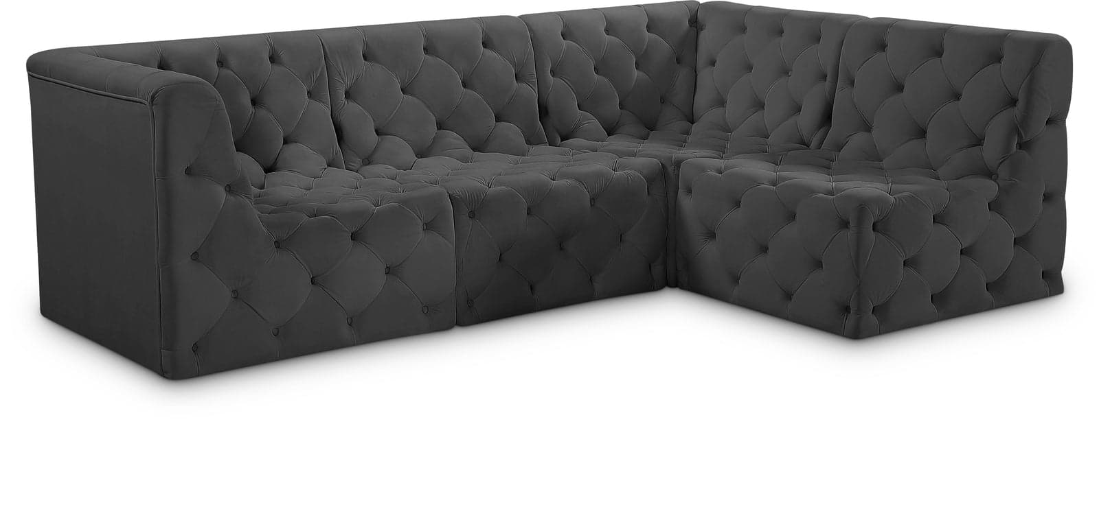 Faye 99" Grey Velvet Upholstered Sectional, 4-Piece — View 1 (1/3)