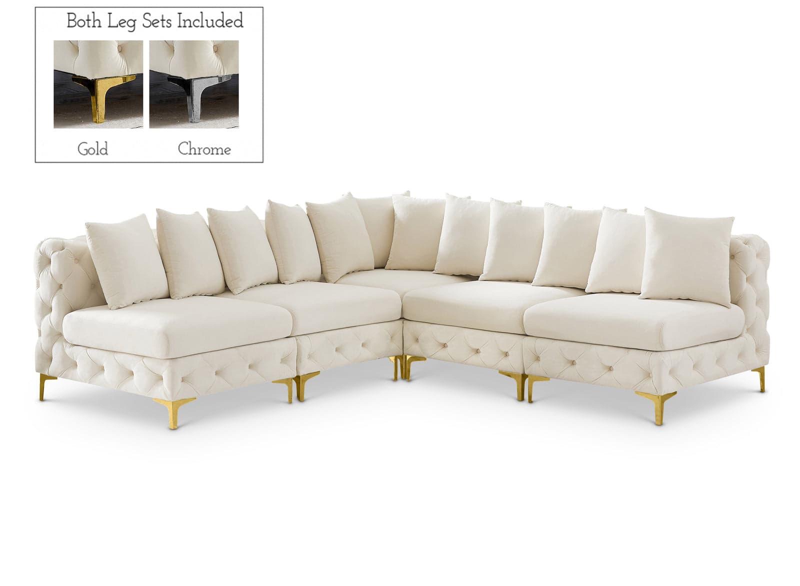 Monroe 99" Cream Velvet Upholstered Sectional, 5-Piece — Vista 1 (1/3)