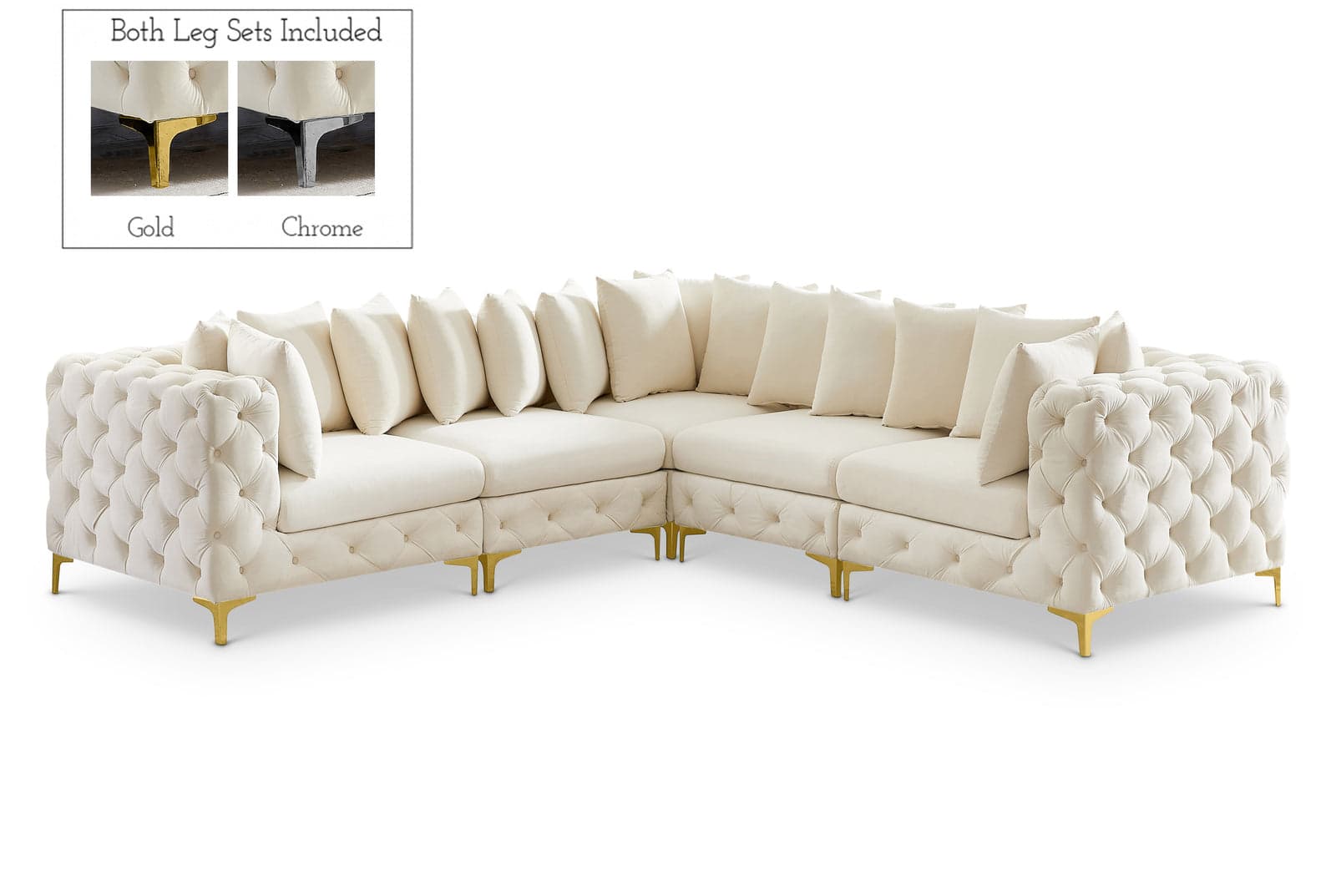 Monroe 109" Cream Velvet Upholstered Sectional, 5-Piece — View 1 (1/3)
