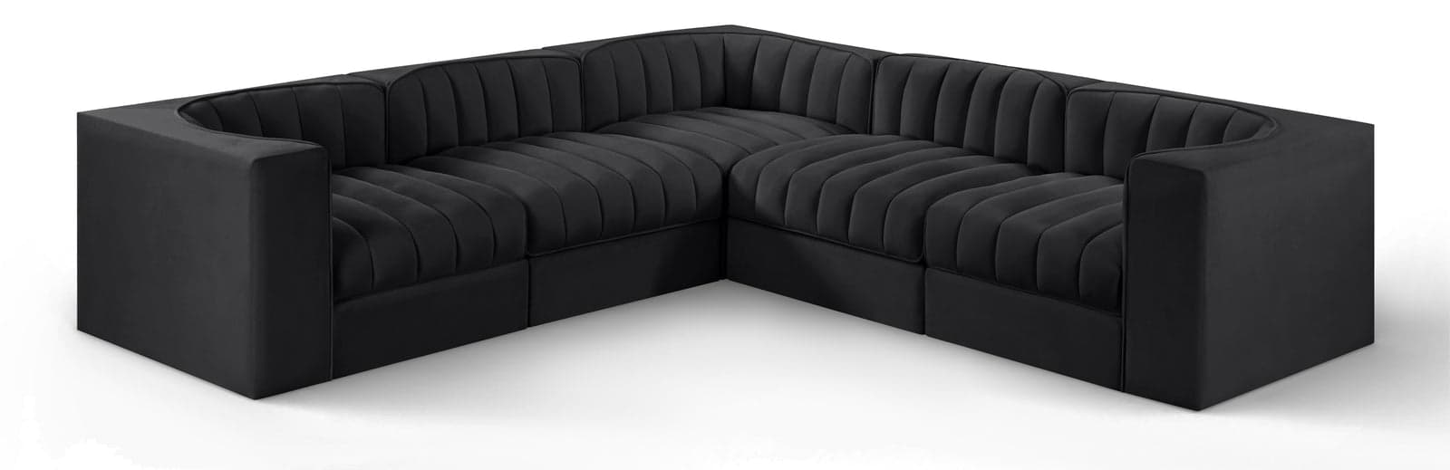 Talia Black Velvet Performance Fabric Upholstered Sectional, 5-Piece (Style 2) — View 1 (1/3)