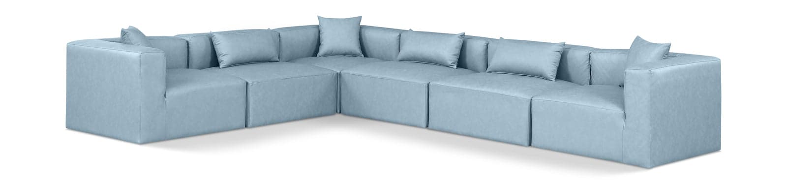 Farrah 144" Light Blue Vegan Leather Upholstered Sectional, 6-Piece — View 1 (1/3)