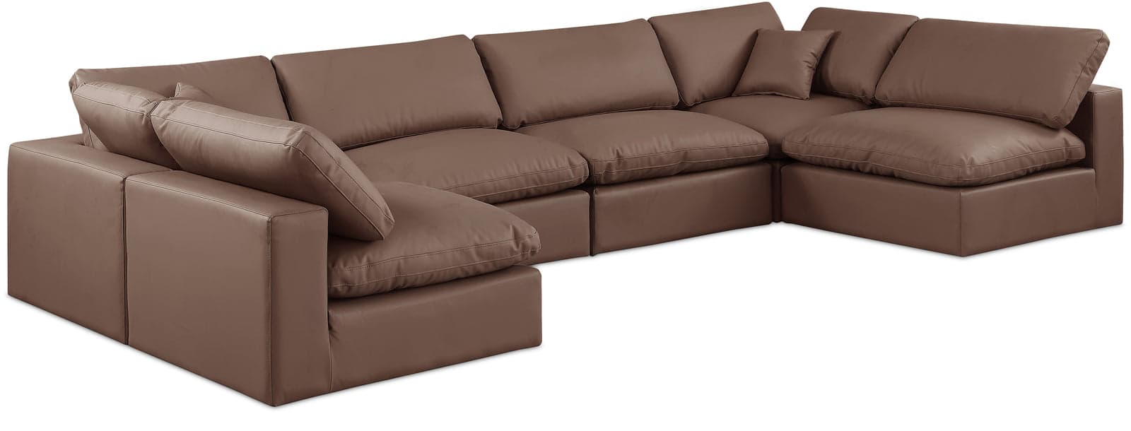 Farrah 158" Brown Vegan Leather Upholstered Sectional, 6-Piece (Style 3) — View 1 (1/3)