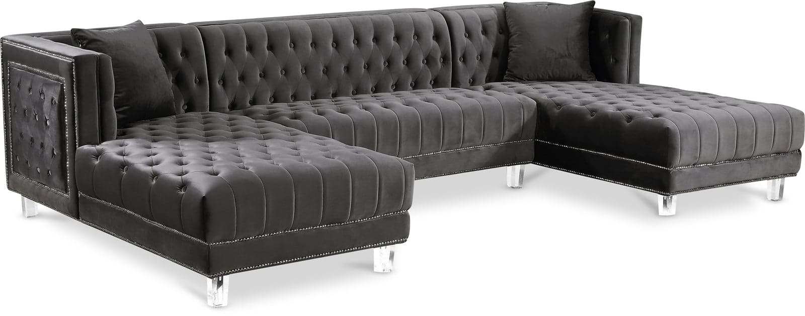 Laurel 127" Grey Velvet Upholstered Sectional, 3-Piece — Vista 1 (1/3)