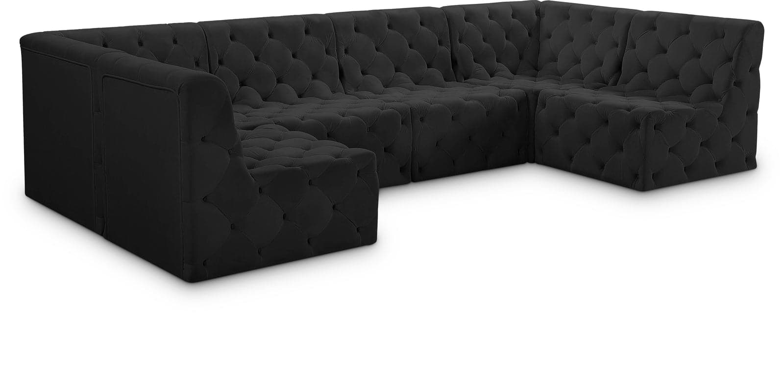 Faye 128" Black Velvet Upholstered Sectional, 6-Piece (Style 2) — View 1 (1/3)