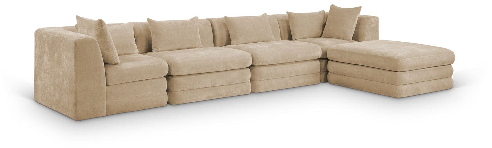 Willow 152" Beige Chenille Fabric Upholstered 5Pc. Sectional, 5-Piece — Vista 1 (1/3)