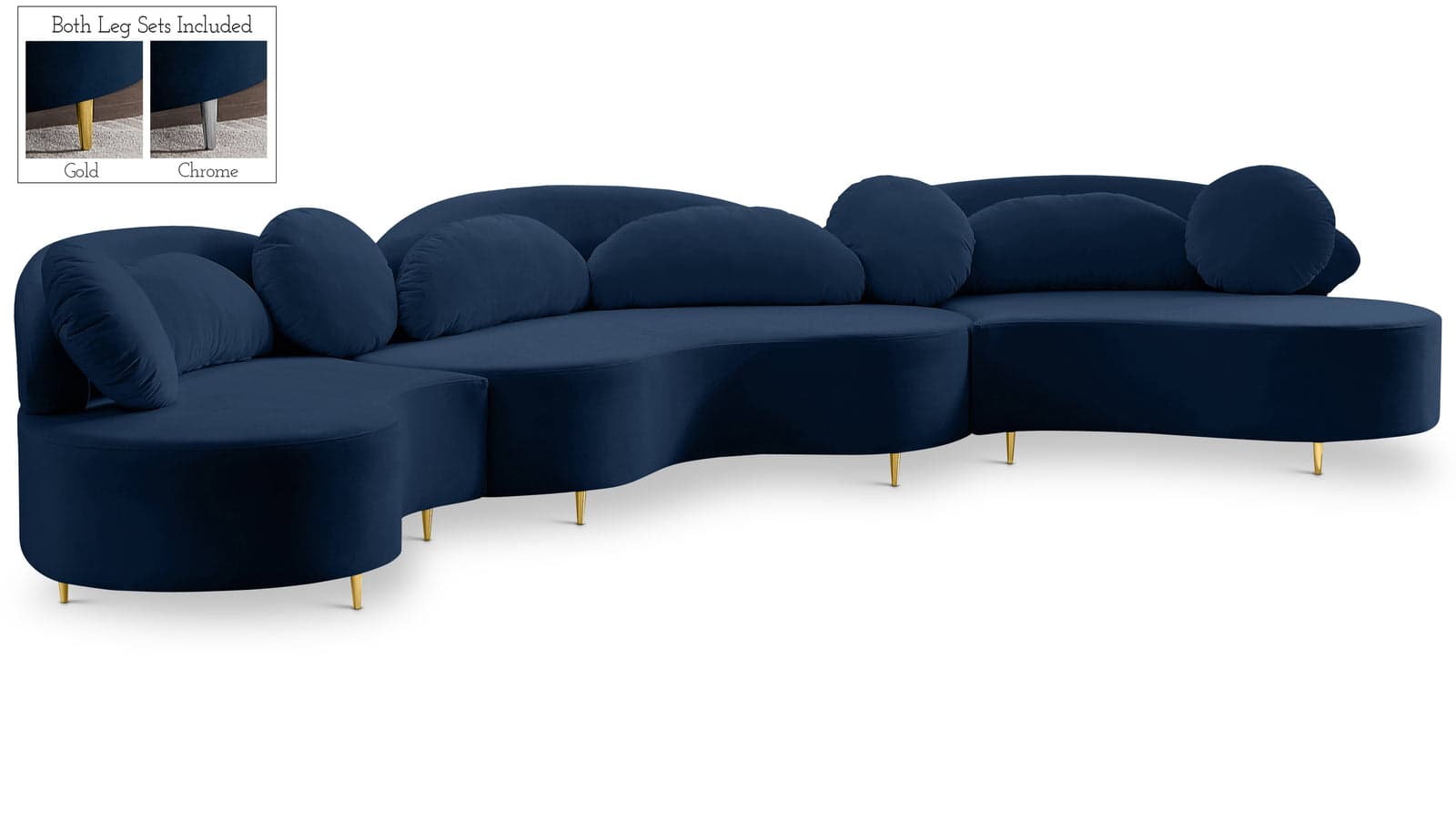 Selene 169" Navy Velvet Upholstered Sectional, 3-Piece — Vista 1 (1/3)