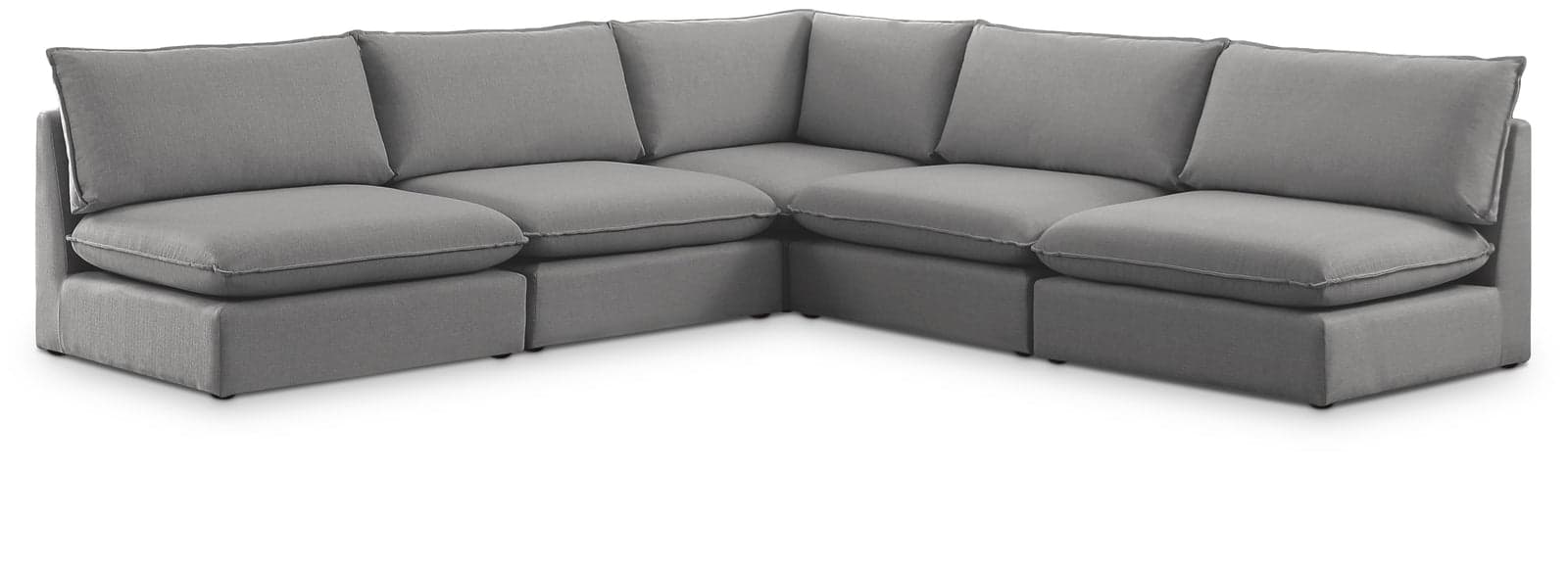 Linden 120" Grey Linen Textured Fabric Upholstered Sectional, 5-Piece — Vista 1 (1/3)