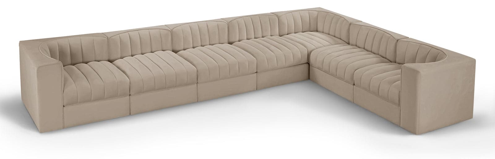 Talia Beige Velvet Performance Fabric Upholstered Sectional, 7-Piece (Style 3) — Vista 1 (1/3)