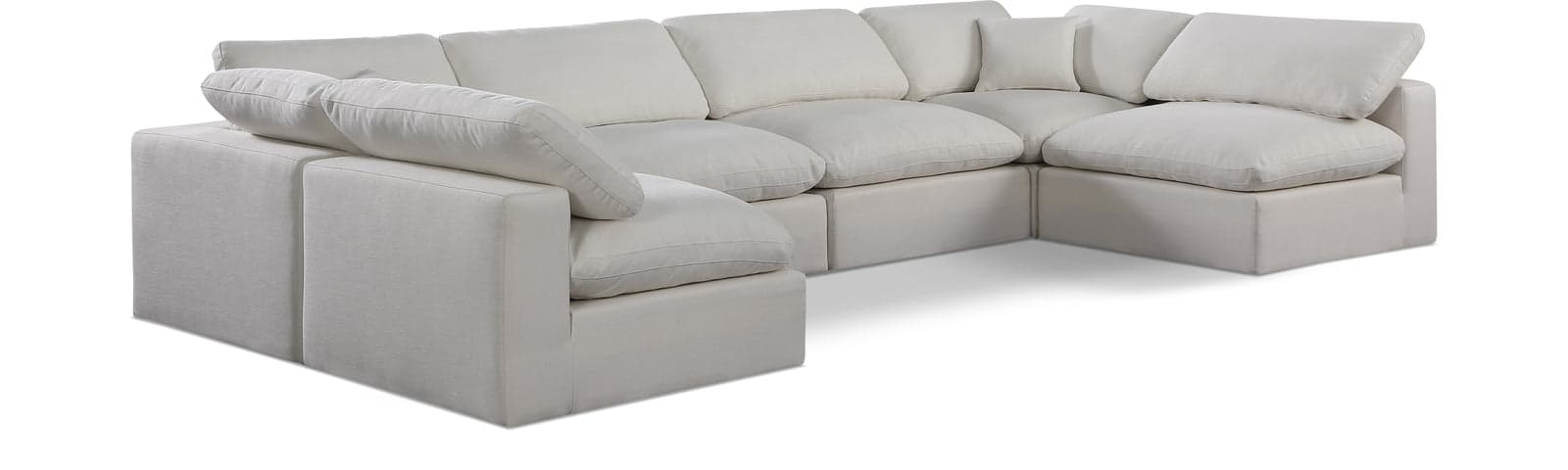 Farrah 158" Cream Linen Textured Fabric Upholstered Sectional, 6-Piece (Style 3) — Vista 1 (1/3)