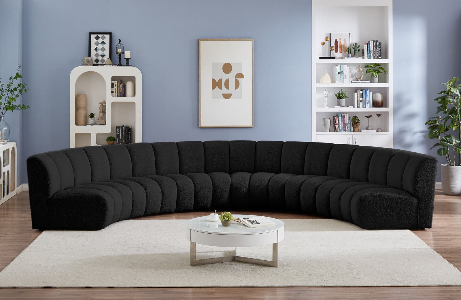 Isolde 176" Black Boucle Fabric Upholstered Sectional, 6-Piece — Vista 1 (1/3)