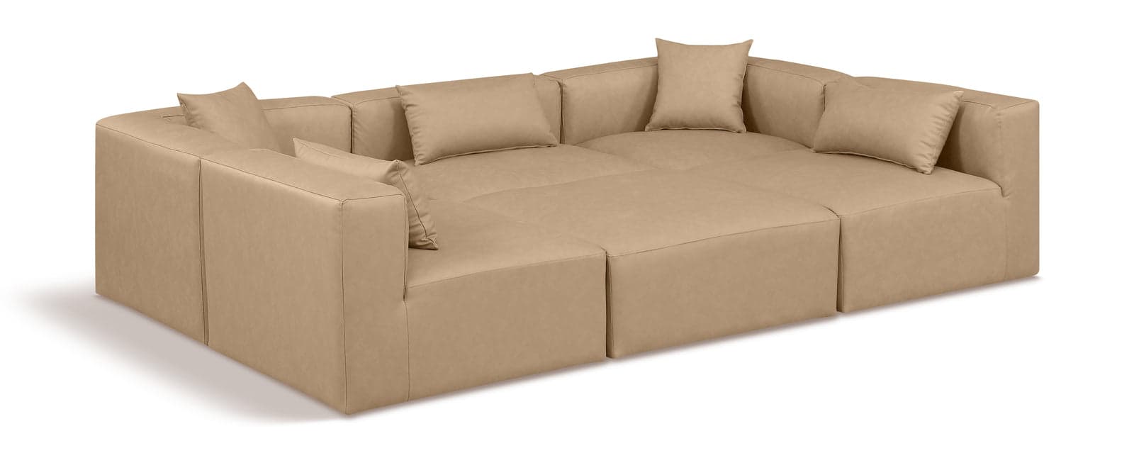Farrah 108" Tan Vegan Leather Upholstered Sectional, 6-Piece — View 1 (1/3)