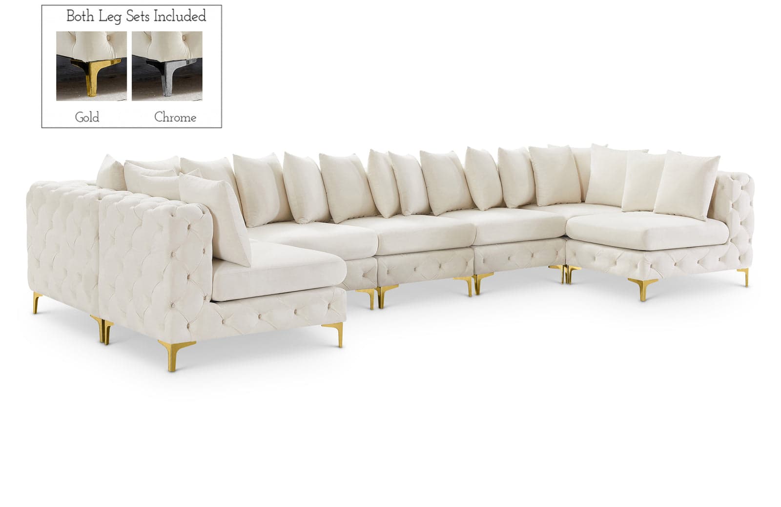 Monroe 169" Cream Velvet Upholstered Sectional, 8-Piece — Vista 1 (1/3)