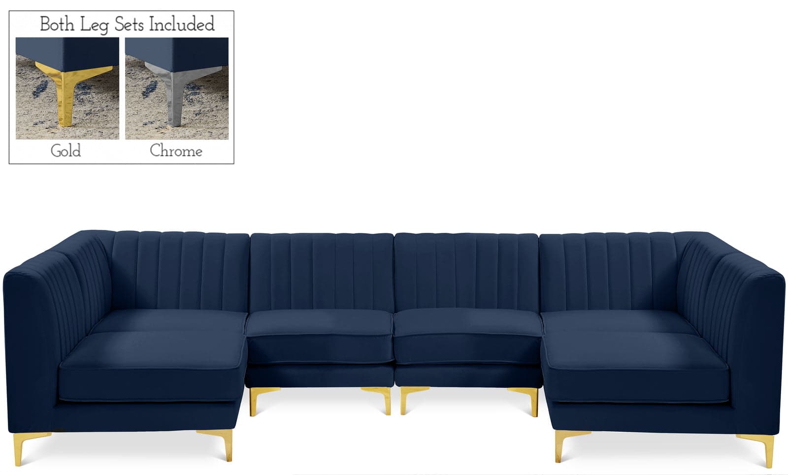 Quinn 116.5" Navy Velvet Upholstered Sectional, 6-Piece (Style 2) — Vista 1 (1/3)