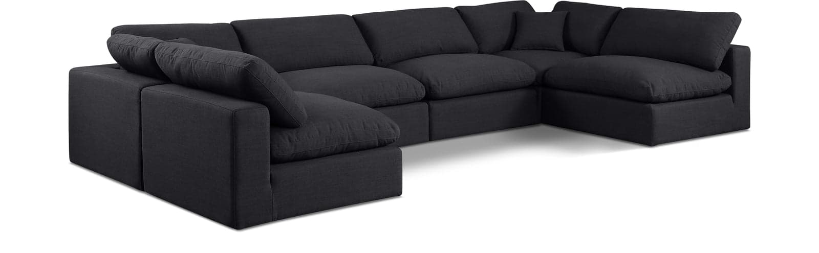 Farrah 158" Black Linen Textured Fabric Upholstered Sectional, 6-Piece (Style 3) — Vista 1 (1/3)