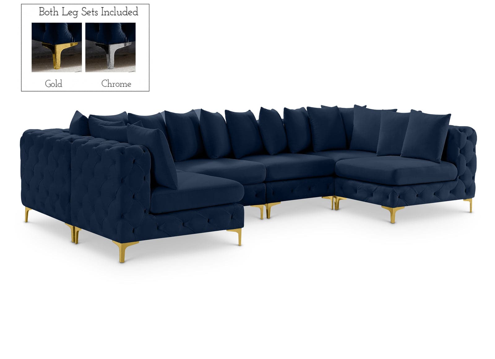 Monroe 139" Navy Velvet Upholstered Sectional, 6-Piece (Style 2) — Vista 1 (1/3)