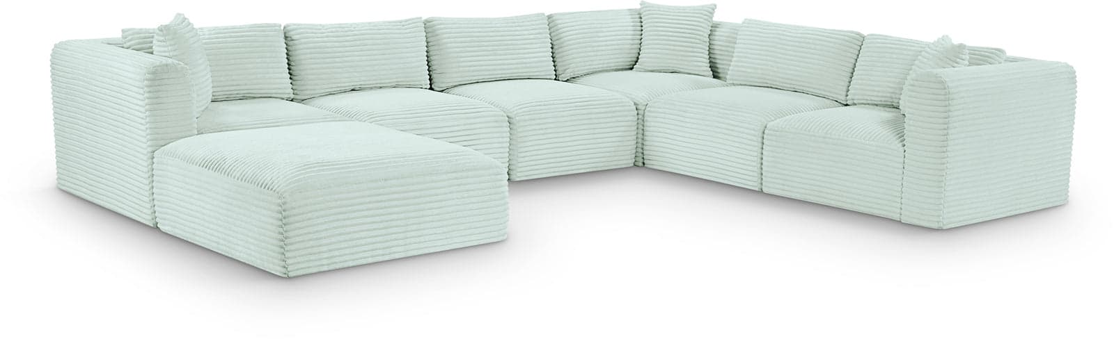 Faye 140" Mint Corduroy Performance Fabric Upholstered Sectional, 7-Piece — Vista 1 (1/3)