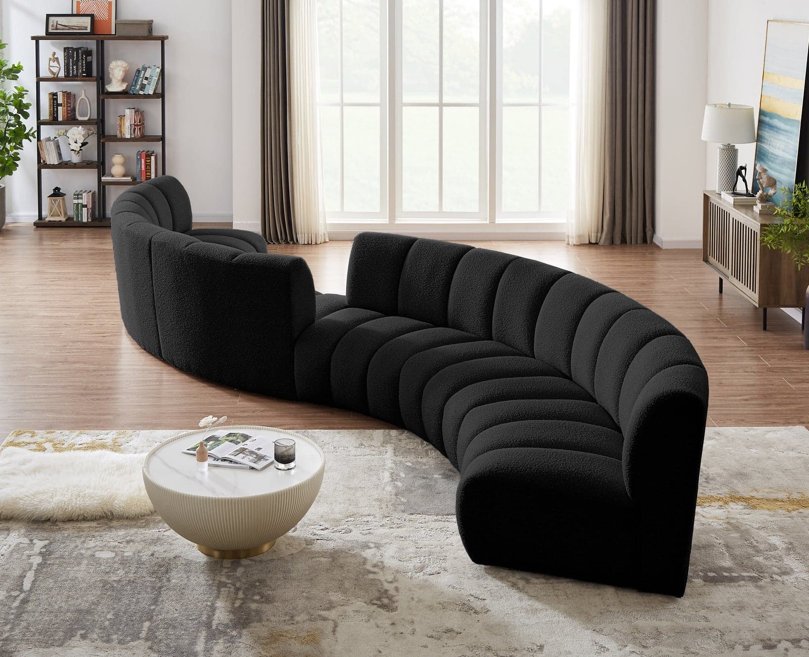 Isolde 217" Black Boucle Fabric Upholstered Sectional, 6-Piece — Vista 1 (1/3)