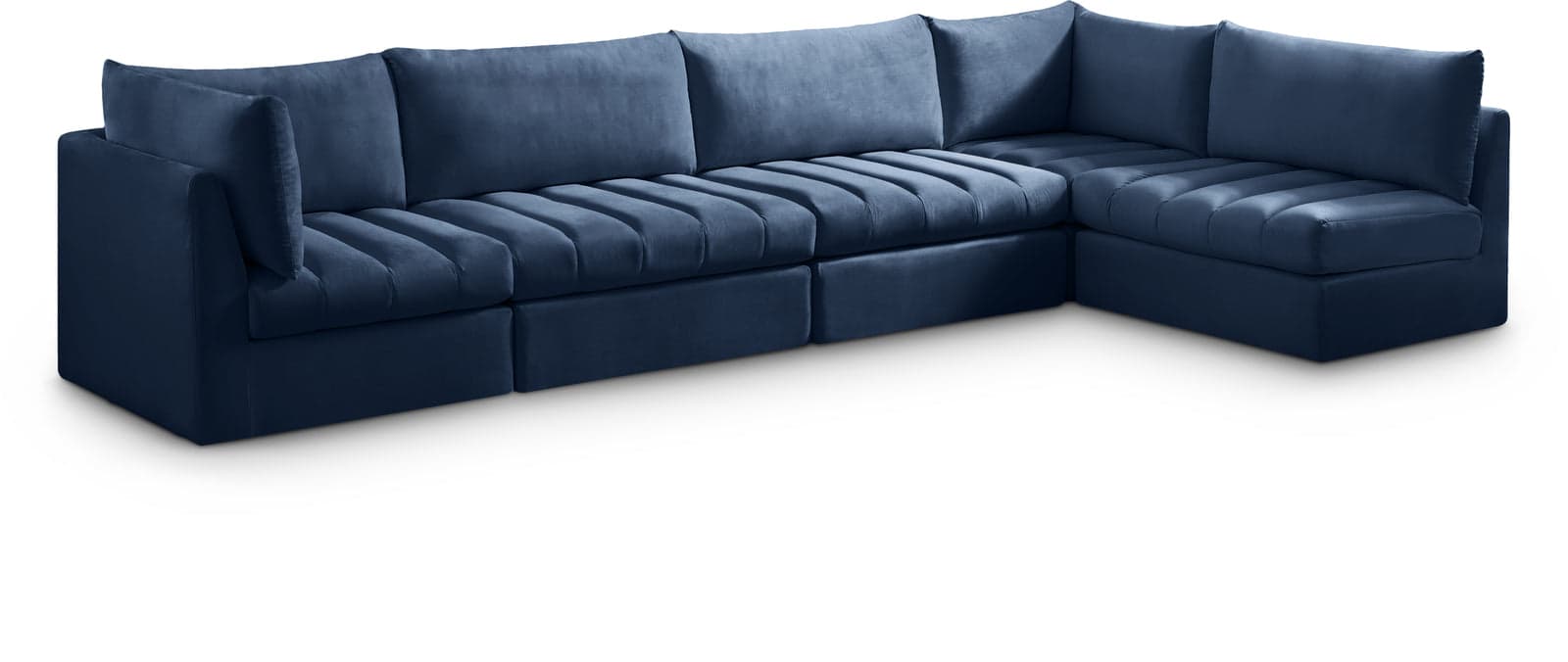 Rowan 140" Navy Velvet Upholstered Sectional, 5-Piece — View 1 (1/3)