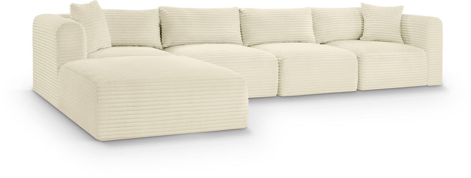 Faye 140" Cream Corduroy Performance Fabric Upholstered Sectional, 5-Piece — View 1 (1/3)