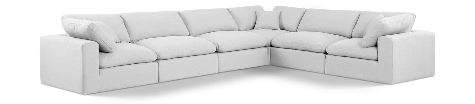 Farrah 158" White Linen Textured Fabric Upholstered Sectional, 6-Piece — View 1 (1/3)