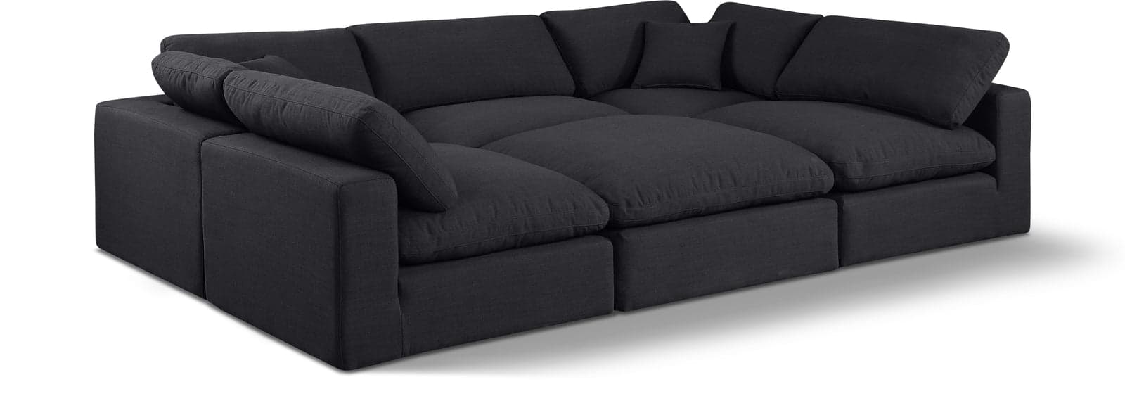 Farrah 119" Black Linen Textured Fabric Upholstered Sectional, 6-Piece — Vista 1 (1/3)
