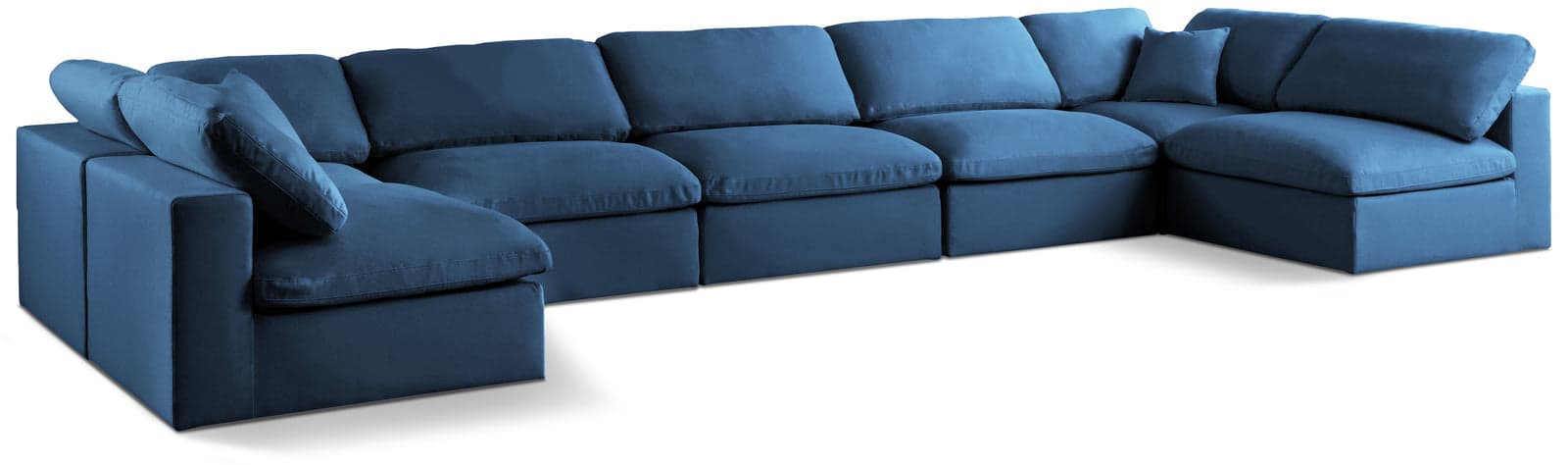 Selene 175" Navy Velvet Upholstered Standard Comfort Sectional, 7-Piece — Vista 1 (1/3)