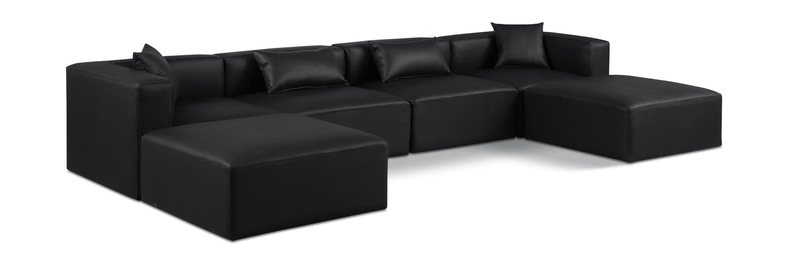 Farrah 144" Black Vegan Leather Upholstered Sectional, 6-Piece (Style 2) — View 1 (1/3)