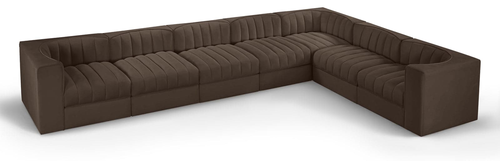 Talia Brown Velvet Performance Fabric Upholstered Sectional, 7-Piece (Style 3) — Vista 1 (1/3)