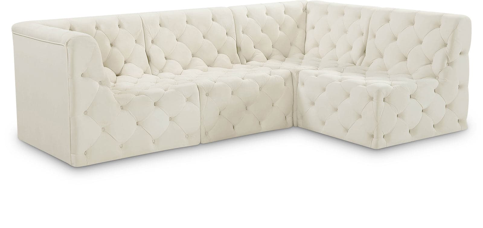 Faye 99" Cream Velvet Upholstered Sectional, 4-Piece — View 1 (1/3)