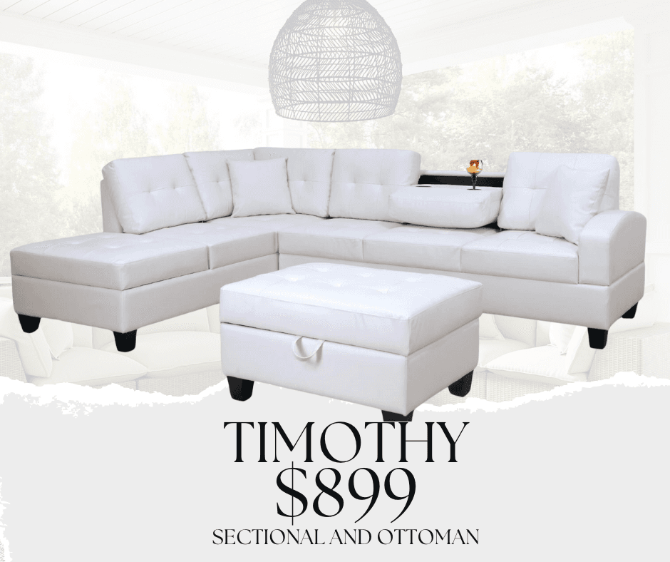 Timothy Sectional with Free Storage Ottoman in WHITE — View 1 (1/2)