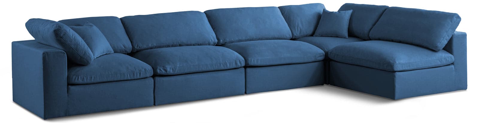 Selene 140" Navy Velvet Upholstered Standard Comfort Sectional, 5-Piece (Style 2) — View 1 (1/3)