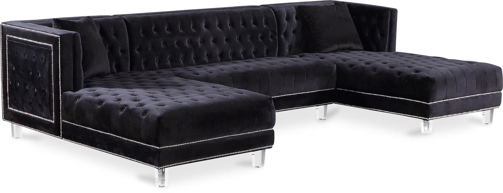 Laurel 127" Black Velvet Upholstered Sectional, 3-Piece — Vista 1 (1/3)