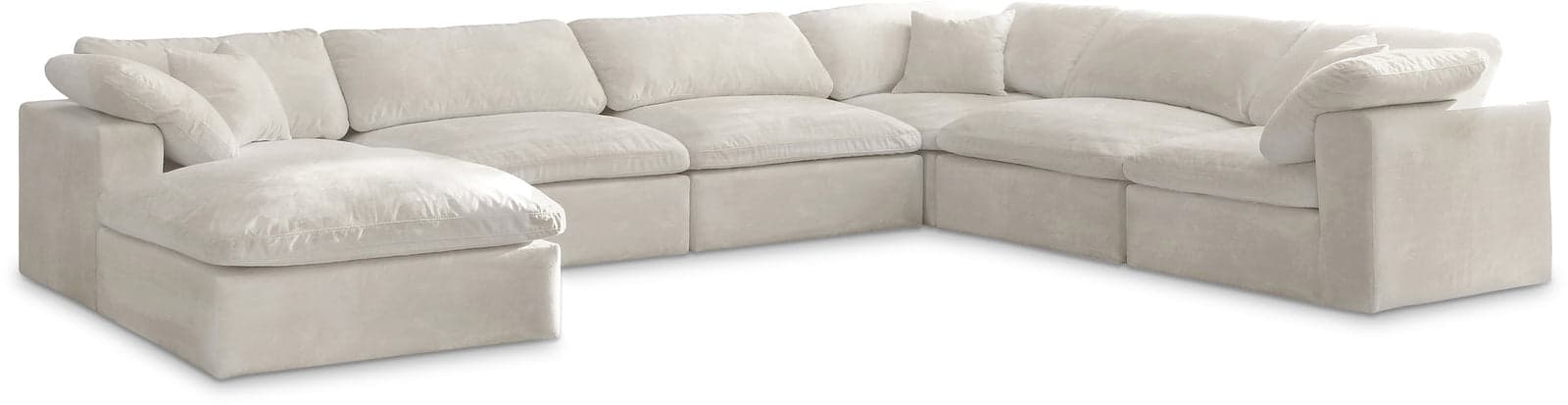 Florence 158" Cream Velvet Upholstered Overstuffed Fiber Filled Comfort Sectional, 7-Piece — View 1 (1/3)
