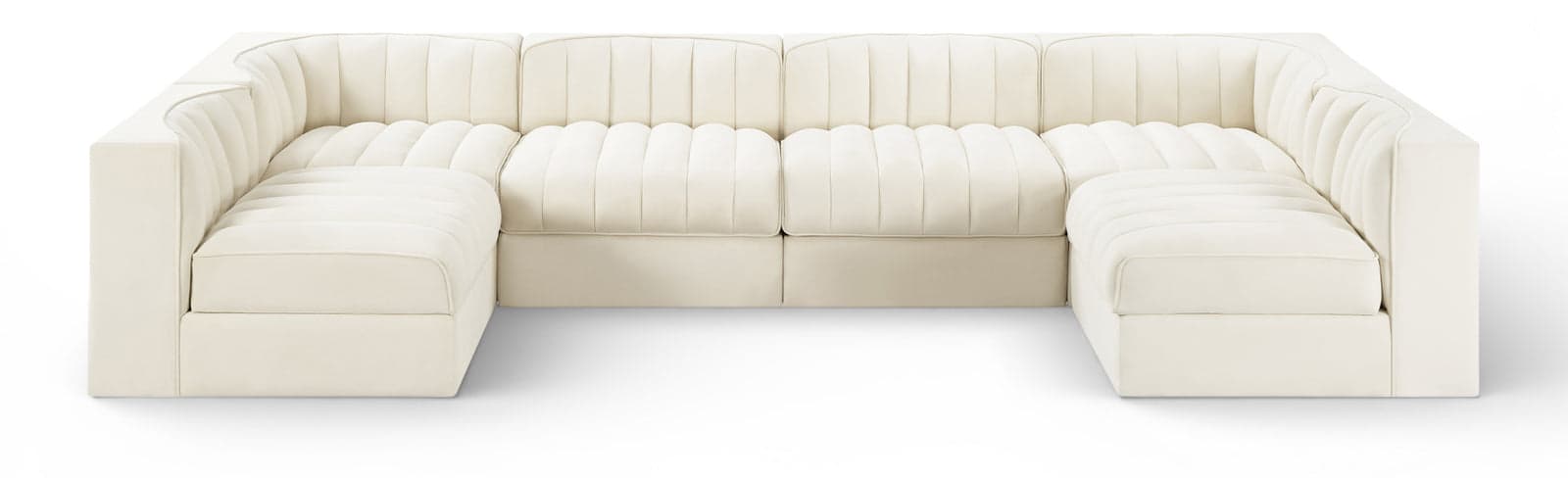 Talia Cream Velvet Performance Fabric Upholstered Sectional, 6-Piece — Vista 1 (1/3)