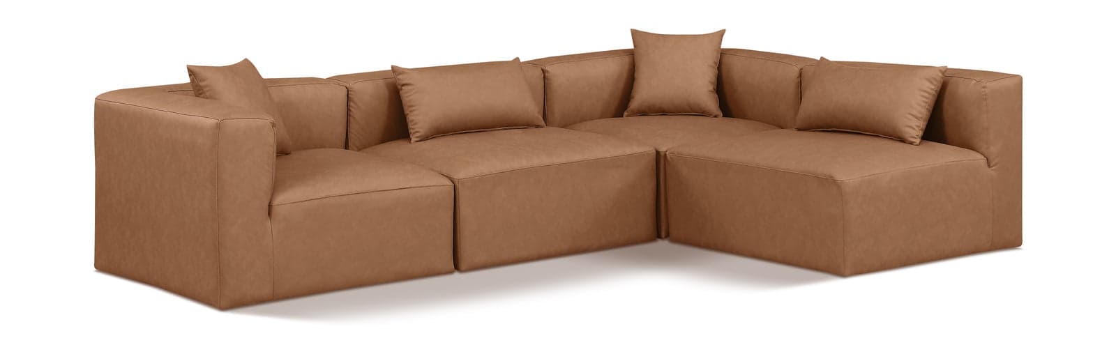 Farrah 108" Brown Vegan Leather Upholstered Sectional, 4-Piece (Style 2) — View 1 (1/3)