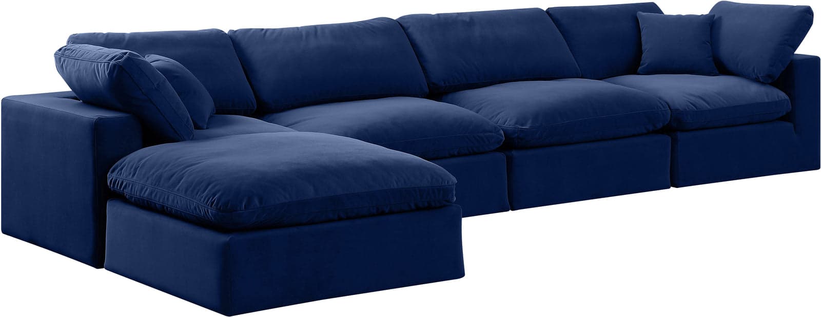 Farrah 158" Navy Velvet Upholstered Sectional, 5-Piece — View 1 (1/3)