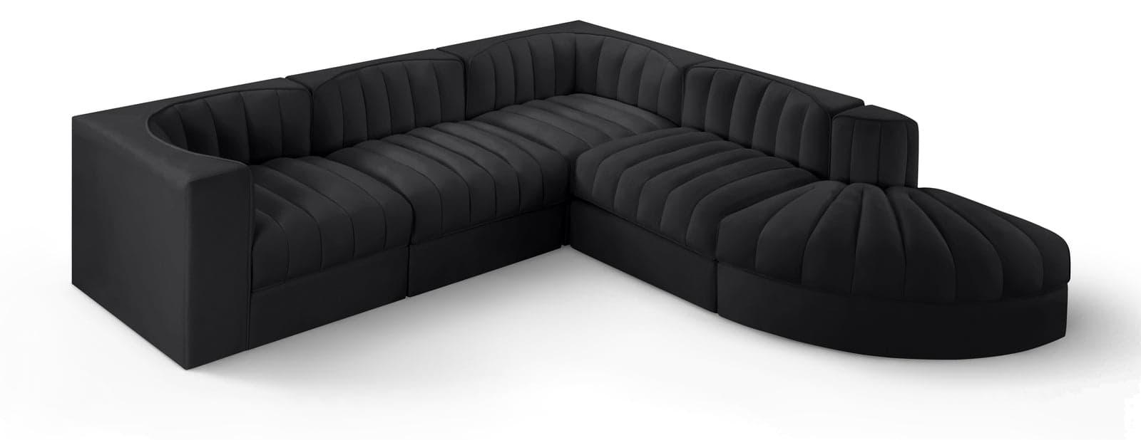 Talia Black Velvet Performance Fabric Upholstered Sectional, 5-Piece (Style 3) — View 1 (1/3)